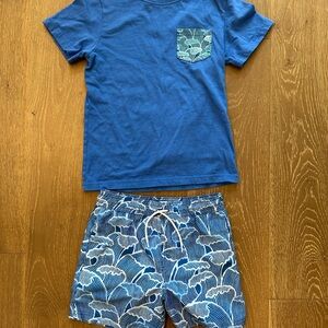 Janie and Jack boy sea wave shirt and swim trunk set size 7